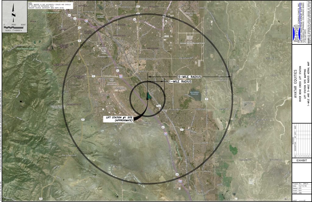 Aerial of region surrounding a proposed lift station in Security, Colorado
