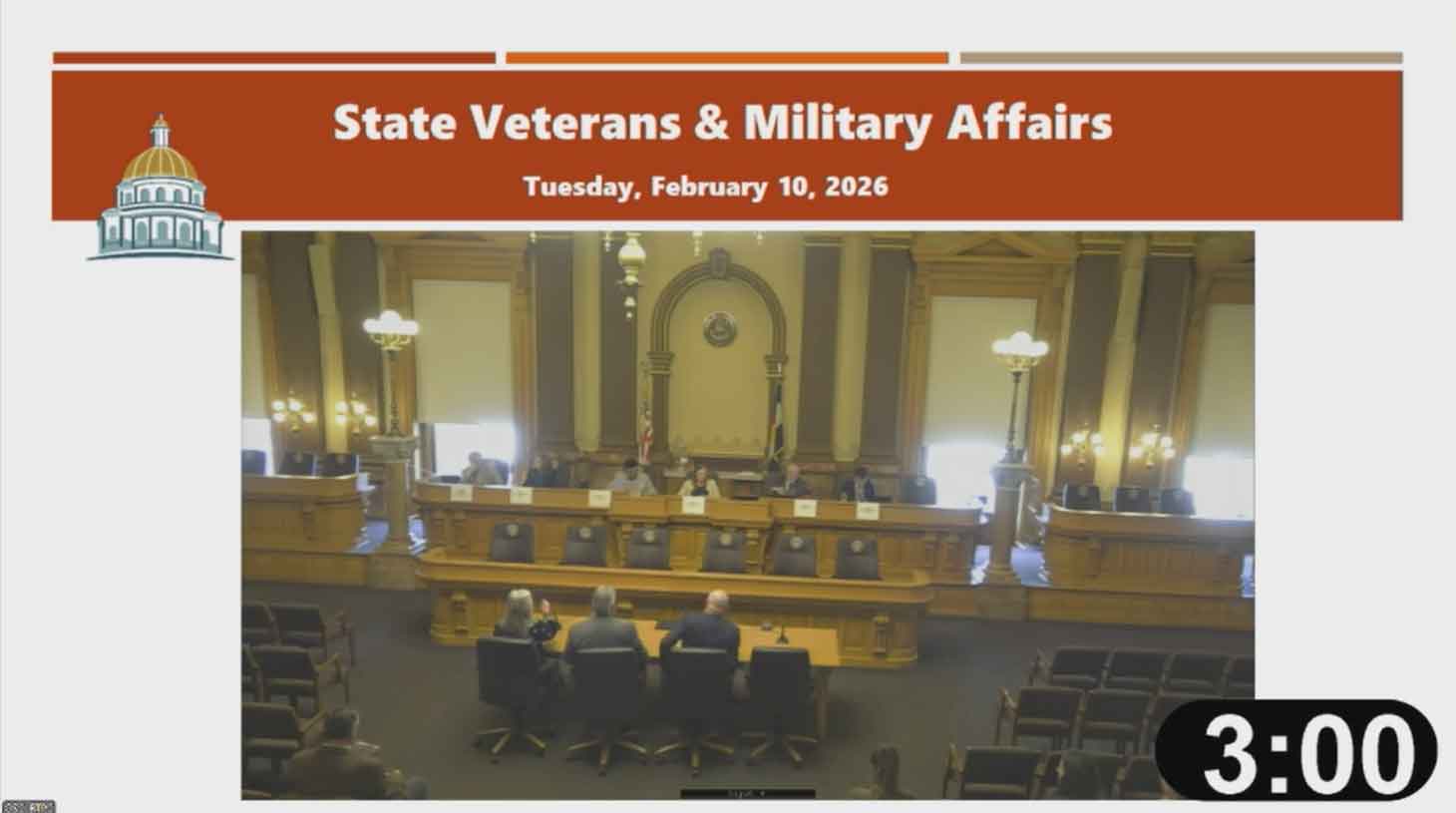 Screenshot of a Senate committee hearing on Senate Bill 26-030