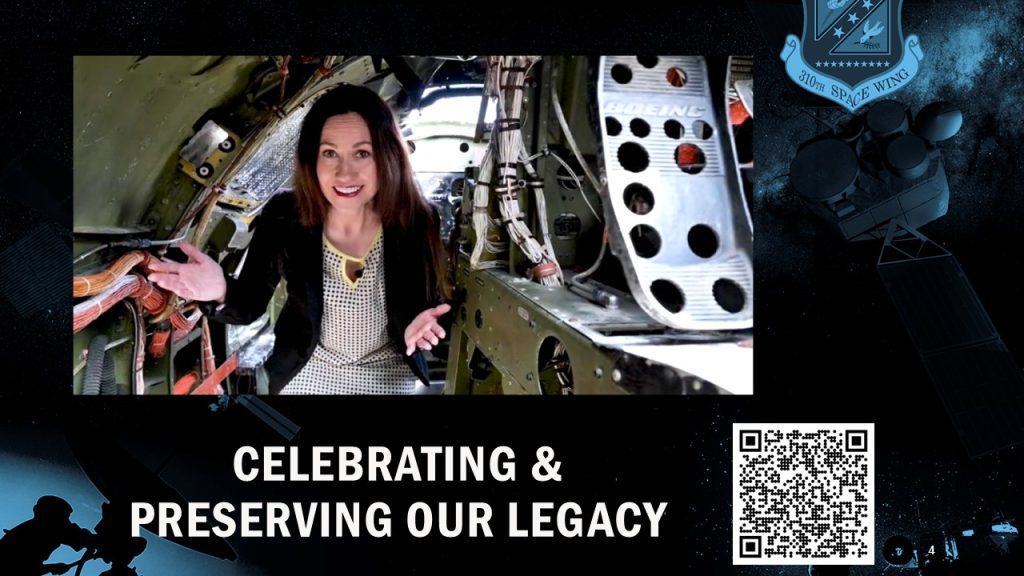 A slide with an embedded video on the 310th Space Wing
